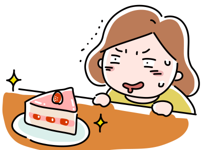 ケーキを見つめるまるみ